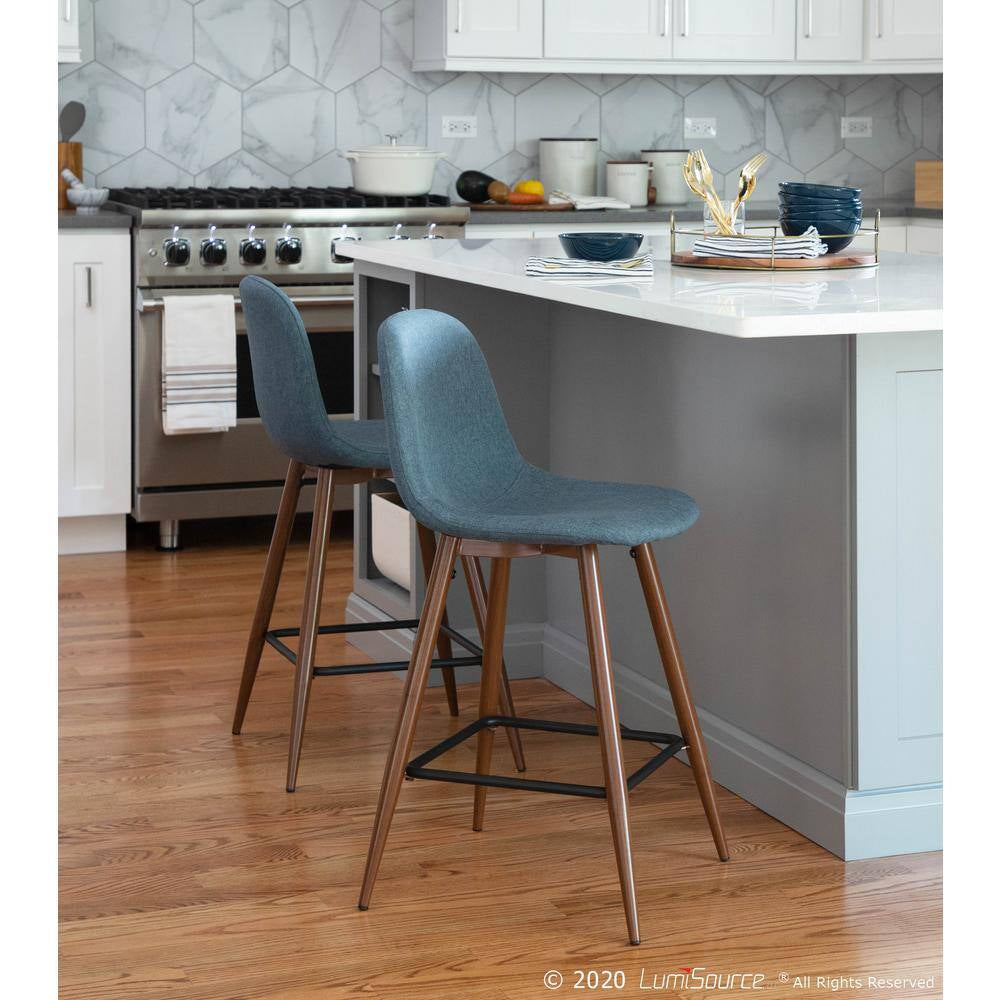 Pebble 24 In. Walnut and Blue Counter Stool (Set of 2)