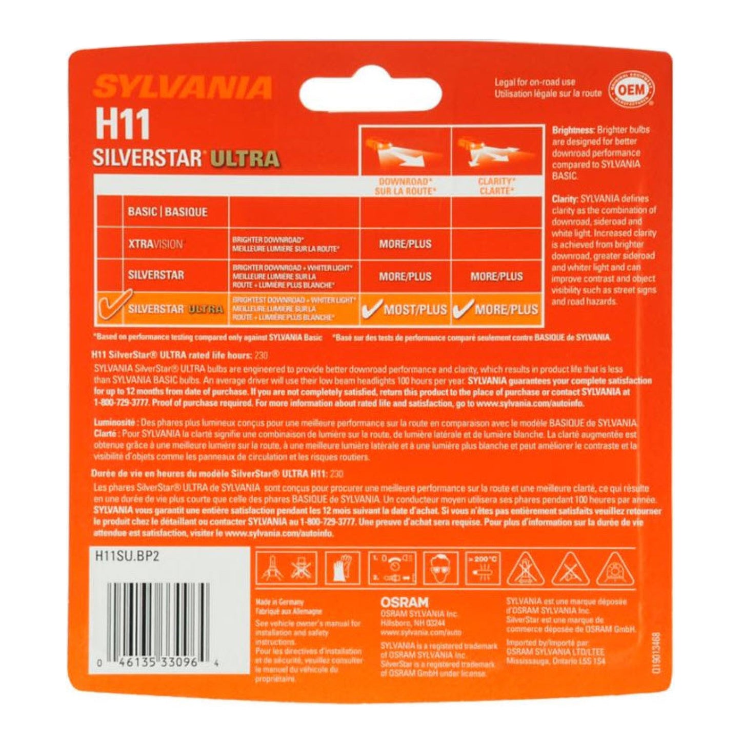 Sylvania H11 Silverstar ULTRA Halogen Headlight Bulb, 2 Pack, Compatible with Multiple Cars