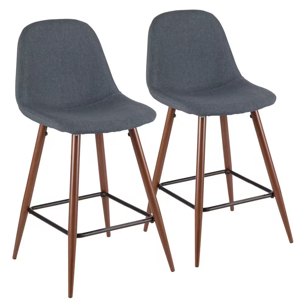 Pebble 24 In. Walnut and Blue Counter Stool (Set of 2)