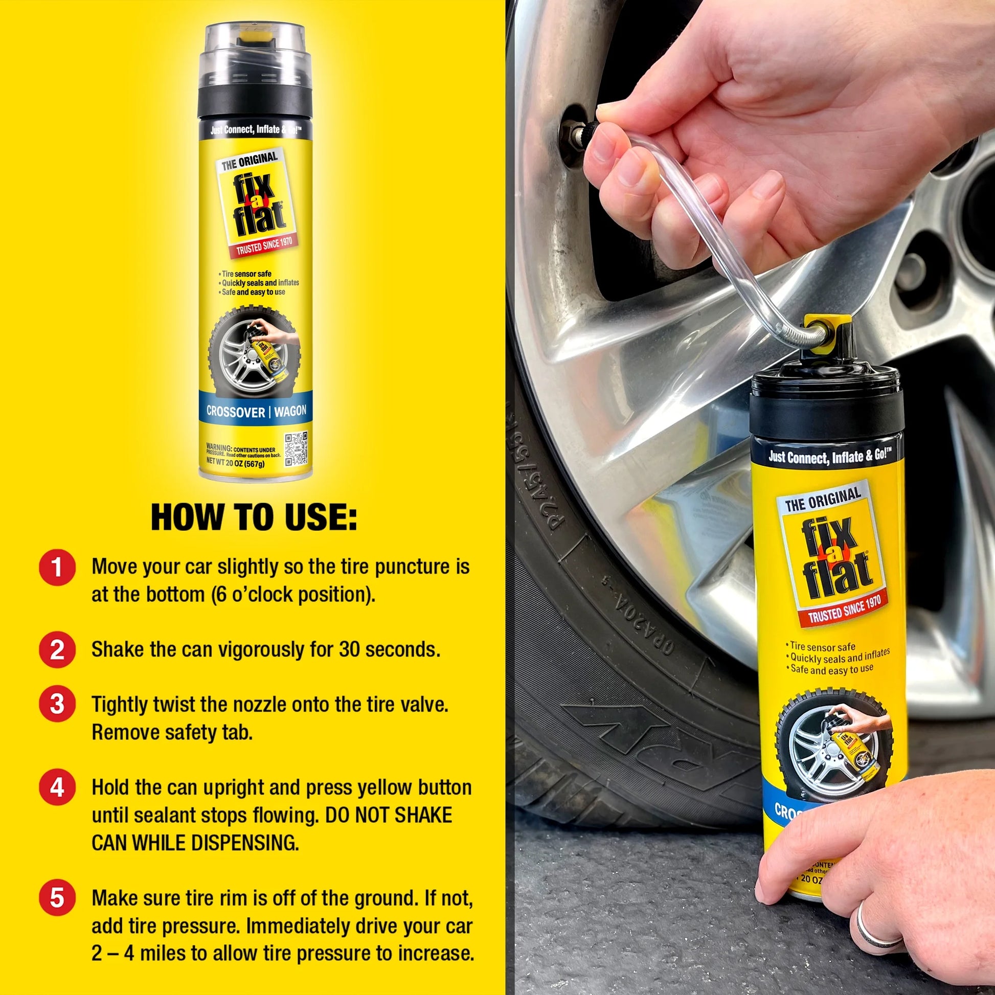 Fix-A-Flat Aerosol Emergency Flat Tire Repair and Inflator, for Large Tires, Eco-Friendly Formula, Universal Fit for All Cars and Small Trucks/Suvs, 20 Oz. (Pack of 1) - S60430