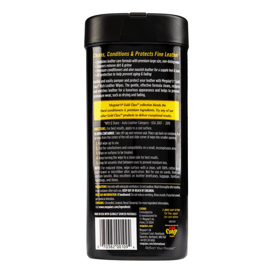 Meguiar'S Gold Class Rich Leather Wipes – Leather Cleaner & Conditioner – G10900, 25 Wipes