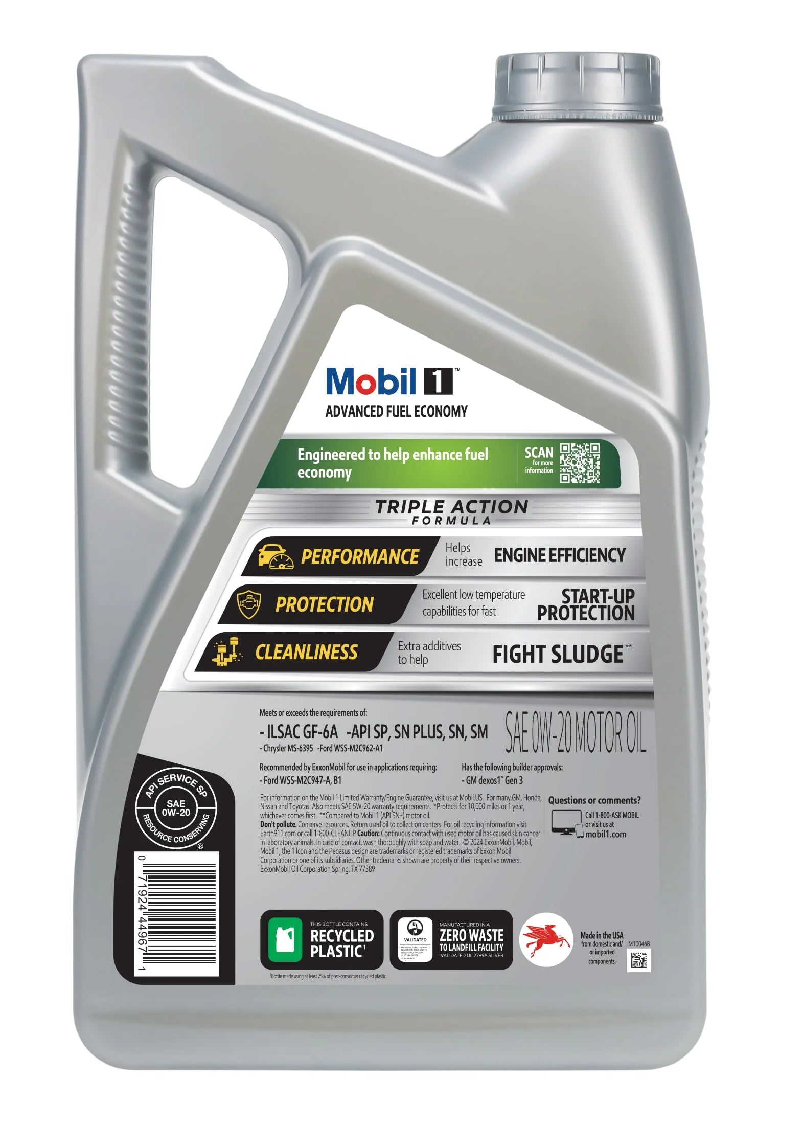 Mobil 1 Advanced Fuel Economy Full Synthetic Motor Oil 0W-20, 5 Quart