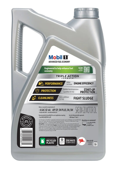 Mobil 1 Advanced Fuel Economy Full Synthetic Motor Oil 0W-20, 5 Quart