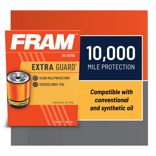 FRAM Extra Guard Oil Filter, PH3614, 10K Miles, Replacement Oil Filter Fits Select Vehicles