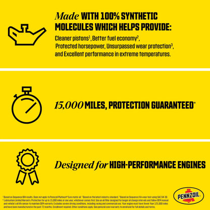 Pennzoil Platinum Full Synthetic 5W-30 Motor Oil, 5 Quart