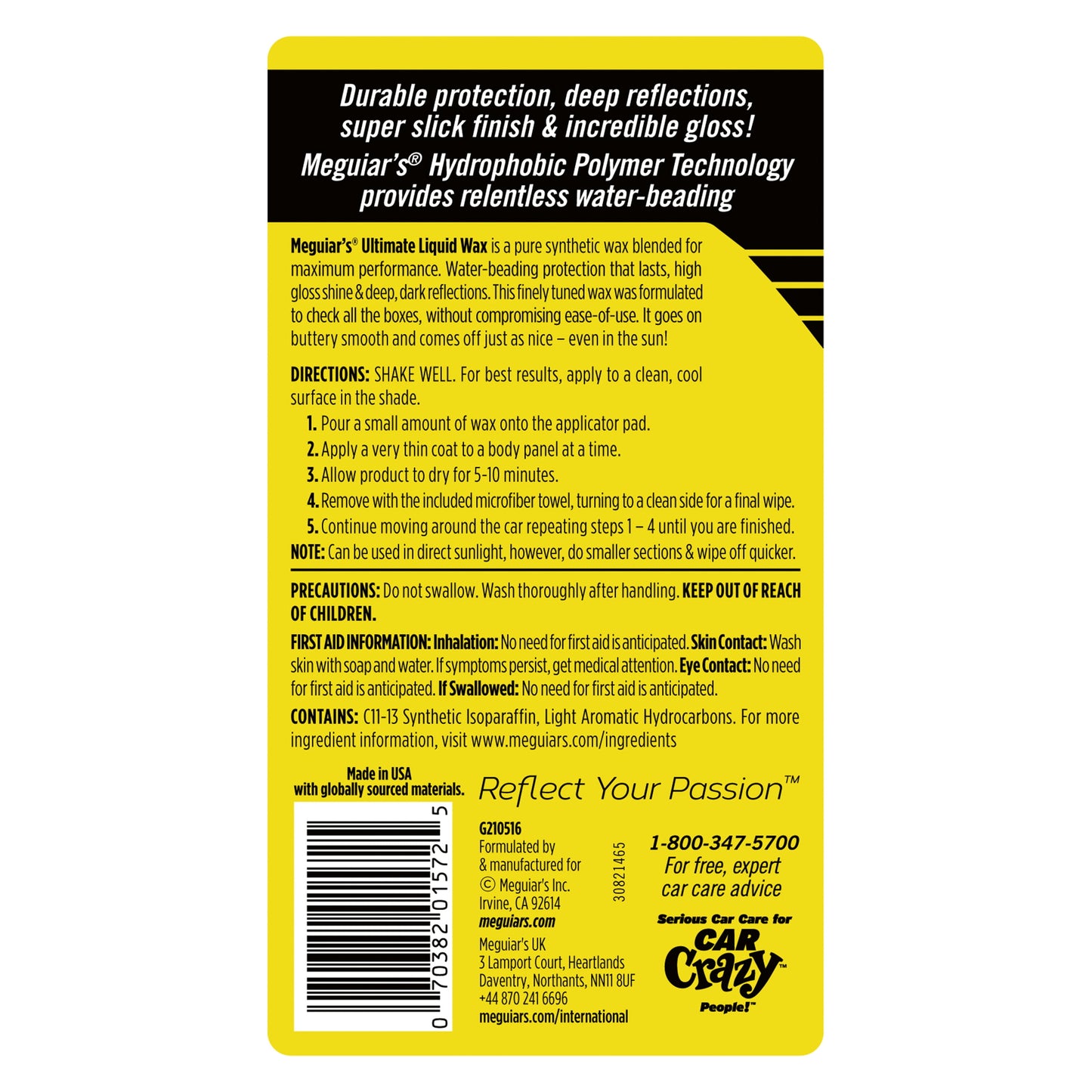 Meguiar'S Ultimate Liquid Wax Long-Lasting Easy to Use Synthetic Wax, G210516, 16 Oz