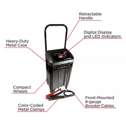 Automotive 6 Volt and 12 Volt 200 Amp Fully Automatic Wheeled Jump Starter and Battery Charger with 40 Amp Boost