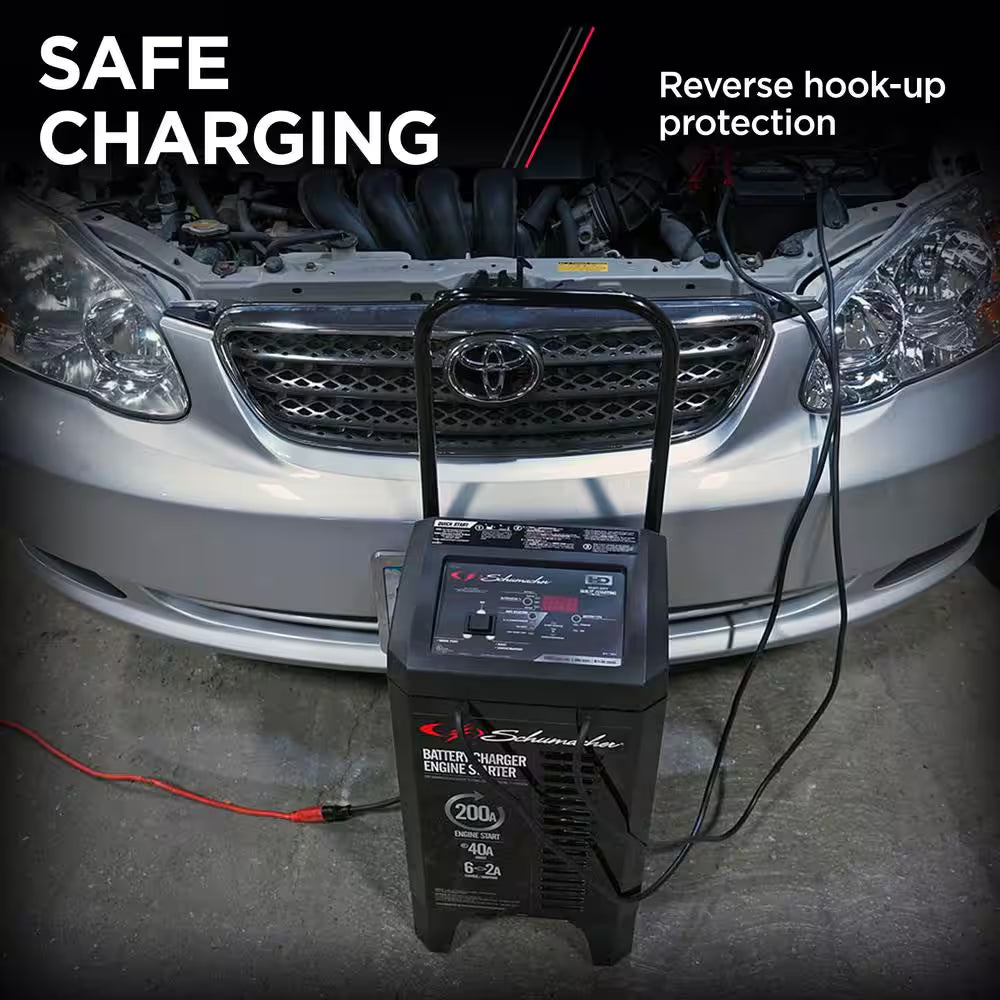 Automotive 6 Volt and 12 Volt 200 Amp Fully Automatic Wheeled Jump Starter and Battery Charger with 40 Amp Boost