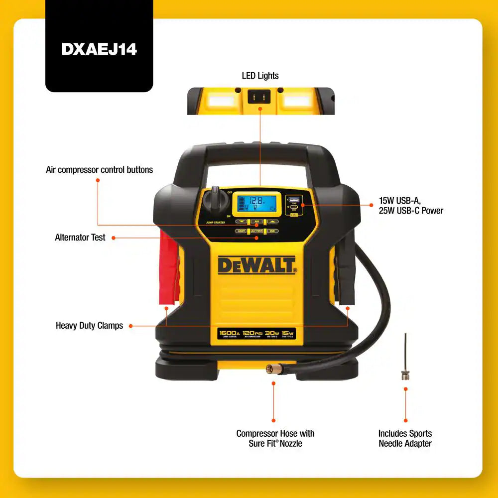 1600 Peak Amp Jump Starter with Digital Compressor and USB Power Bank