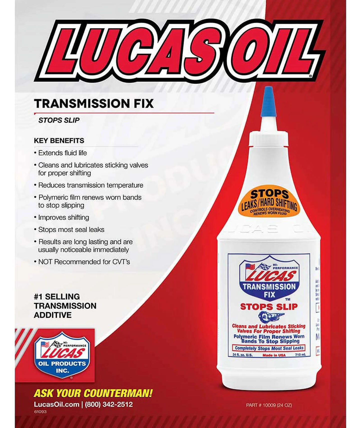 Lucas 10009 Transmission Fix Automotive Performance Additive 24 Ounce - Stops Transmission Slips