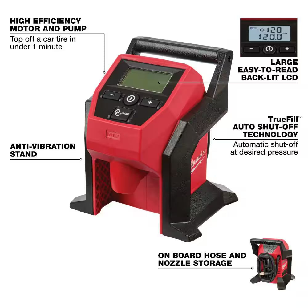 M12 12-Volt Lithium-Ion Cordless Electric Portable Inflator (Tool-Only)
