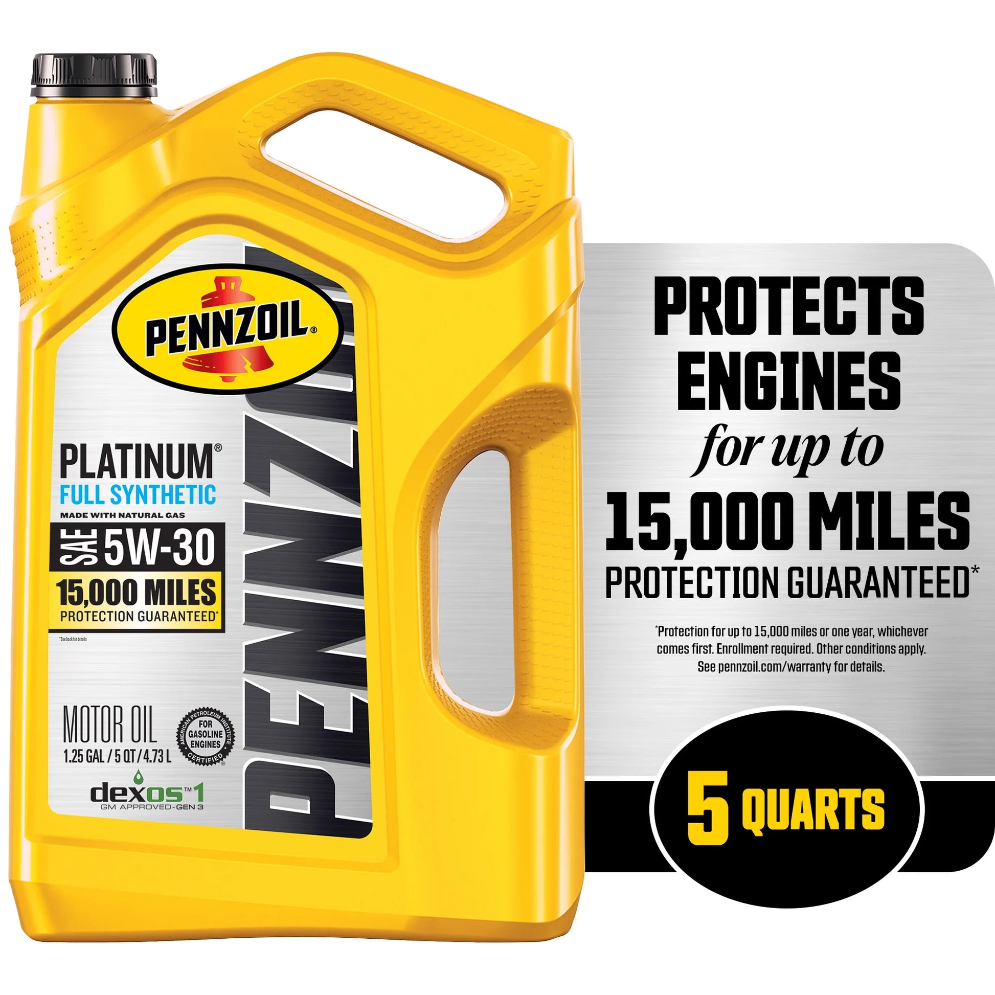 Pennzoil Platinum Full Synthetic 5W-30 Motor Oil, 5 Quart