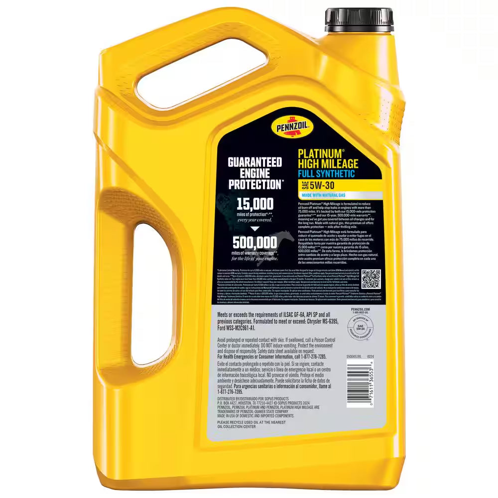 Platinum High Mileage SAE 5W-30 Full Synthetic Motor Oil 5 Qt.