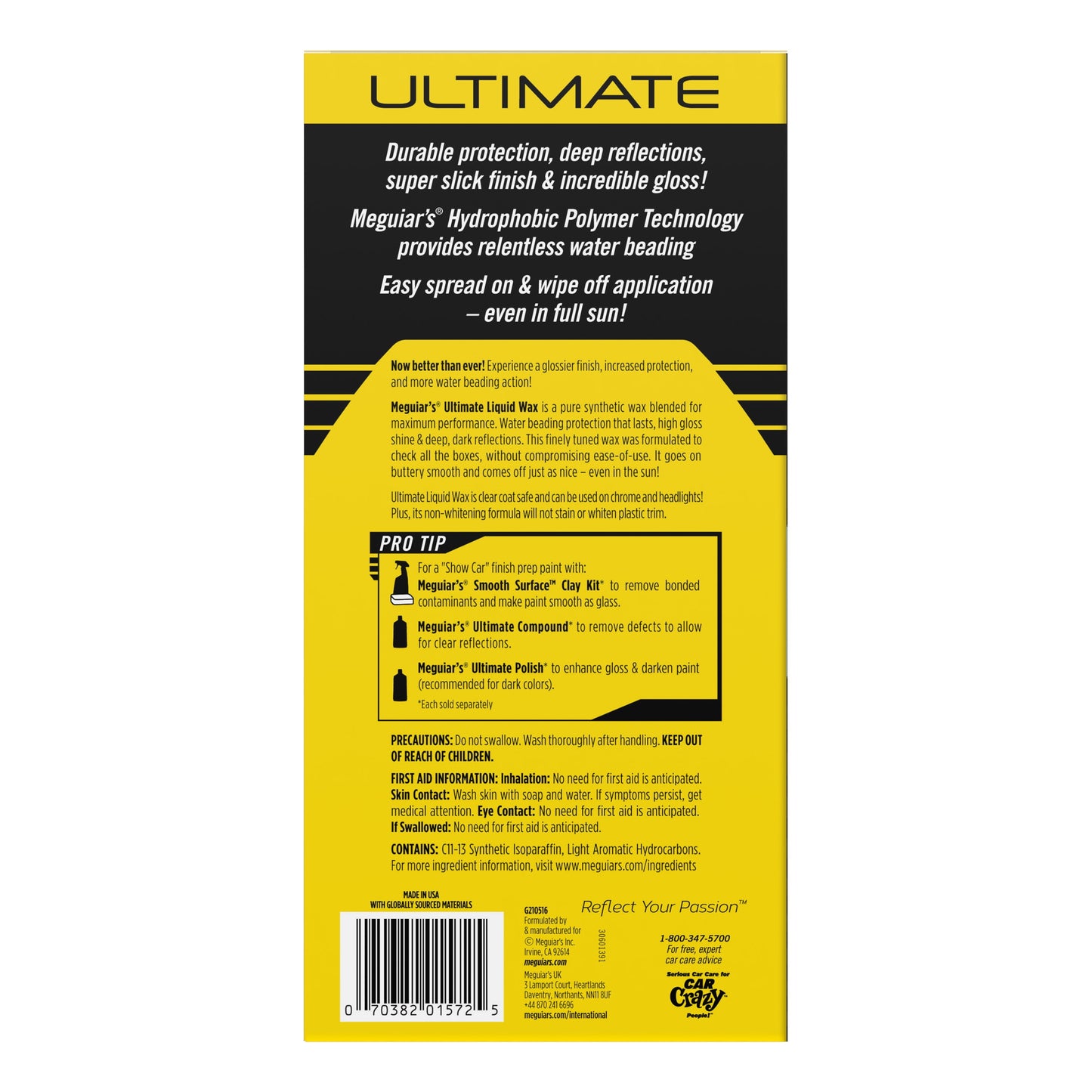 Meguiar'S Ultimate Liquid Wax Long-Lasting Easy to Use Synthetic Wax, G210516, 16 Oz