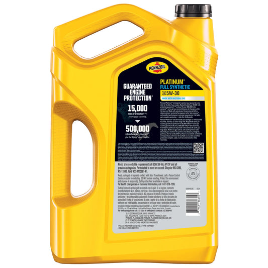 Pennzoil Platinum Full Synthetic 5W-30 Motor Oil, 5 Quart