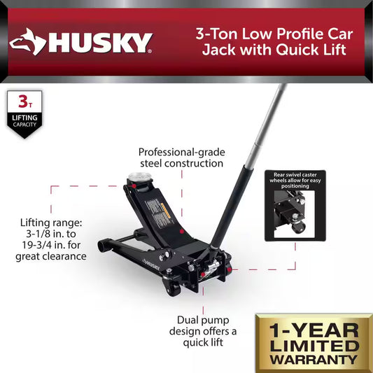 3-Ton Low Profile Floor Jack with Quick Lift