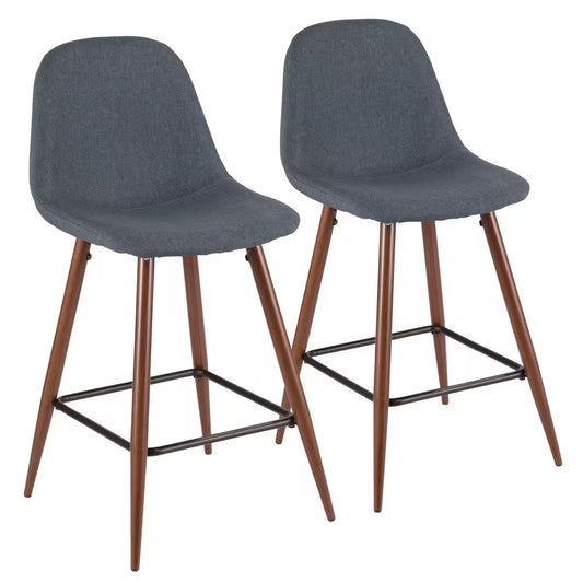 Pebble 24 In. Walnut and Blue Counter Stool (Set of 2)